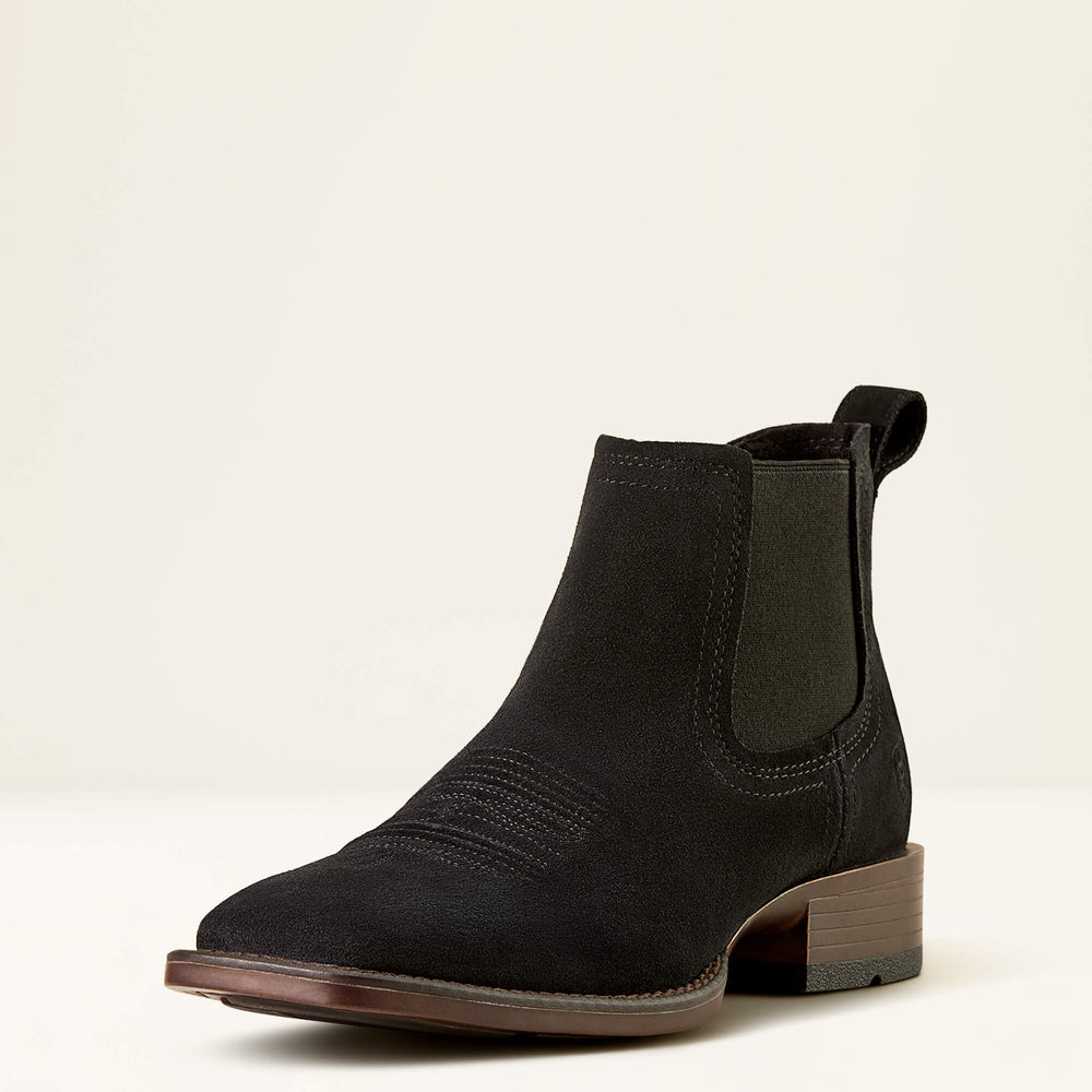 Booker Chelsea Wide Square Toe Western Boot Men - BLACK SUEDE