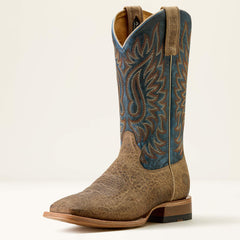 Gold Point Wide Square Toe Cowboy Boot Men - EARTH BROWN BISON/ROYAL BLUE