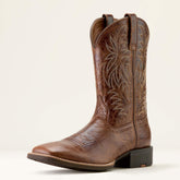 Sport Western Wide Square Toe Cowboy Boot Men - DARK TAN