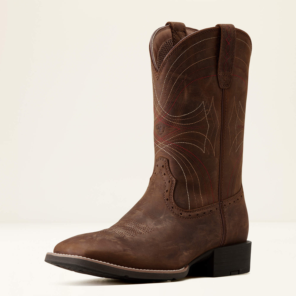 Sport Wide Square Toe Cowboy Boot Men - DISTRESSED BROWN