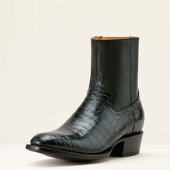 Bench Made Brewer Western Boot Men - JET BLACK NILE CROC/MIDNIGHT BLACK