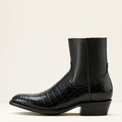 Bench Made Brewer Western Boot Men - JET BLACK NILE CROC/MIDNIGHT BLACK