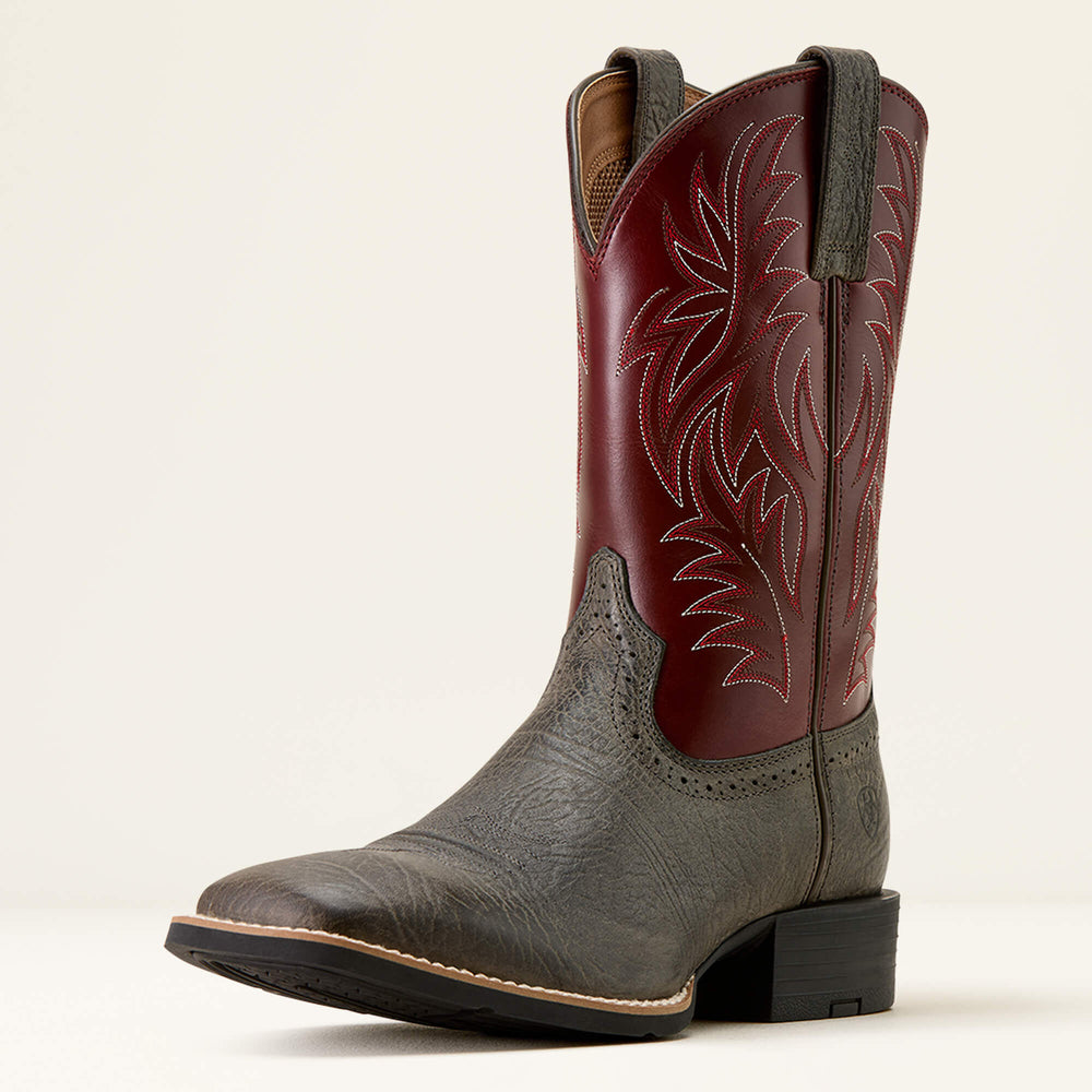 Sport Western Wide Square Toe Cowboy Boot Men - CHARCOAL GREY HIPPO PRINT/BURGUNDY HAZE