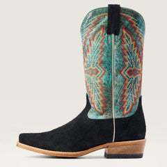 Futurity Showman Cowboy Boot Men - BLACK ROUGHOUT/ROARING TURQUOISE