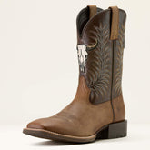 Sport Steer Skull Wide Square Toe Cowboy Boot Men - SANDSTORM/BITTER CHOCOLATE