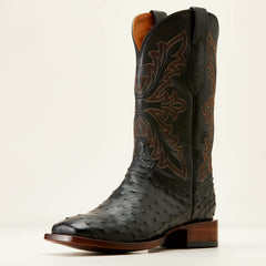 Bench Made Bassett Western Boot Men - BLACK FULL QUILL OSTRICH
