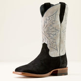 Circuit Gritty Wide Square Toe Cowboy Boot Men - BLACK ROUGHOUT/SHREDDED WHITE