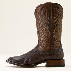 Classic Cash Wide Square Toe Western Boot Men - CIGAR FULL QUILL OSTRICH/LOCO BROWN