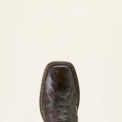 Classic Cash Wide Square Toe Western Boot Men - CIGAR FULL QUILL OSTRICH/LOCO BROWN