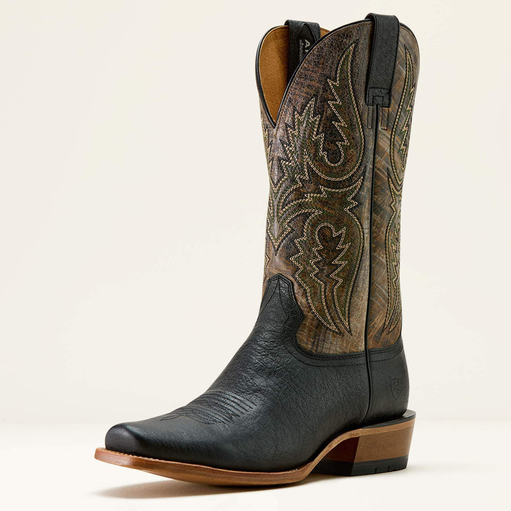 Futurity Platinum Narrow Cutter Toe Cowboy Boot Men - BLACK BISON/TEXTURED TAUPE