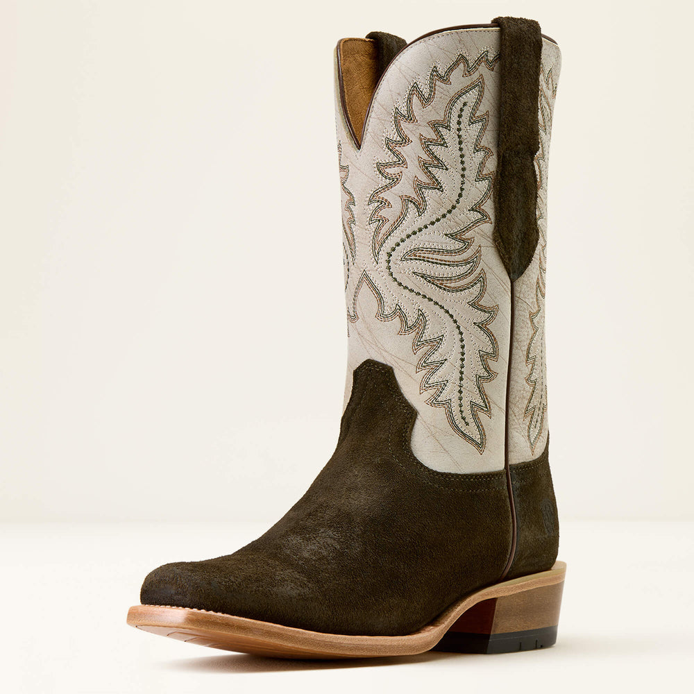 Futurity Deal Narrow Cutter Toe Cowboy Boot Men - MIDNIGHT OLIVE SUEDE/SHREDDED WHITE