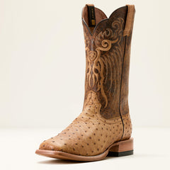 Rio Cowboy Boot Men - HONEY TAN FULL QUILL OSTRICH/CHESTNUT BR