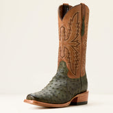 Futurity Relentless Buckles Cowboy Boot Men - OLIVE FULL QUILL OSTRICH/WINDSOR TAN