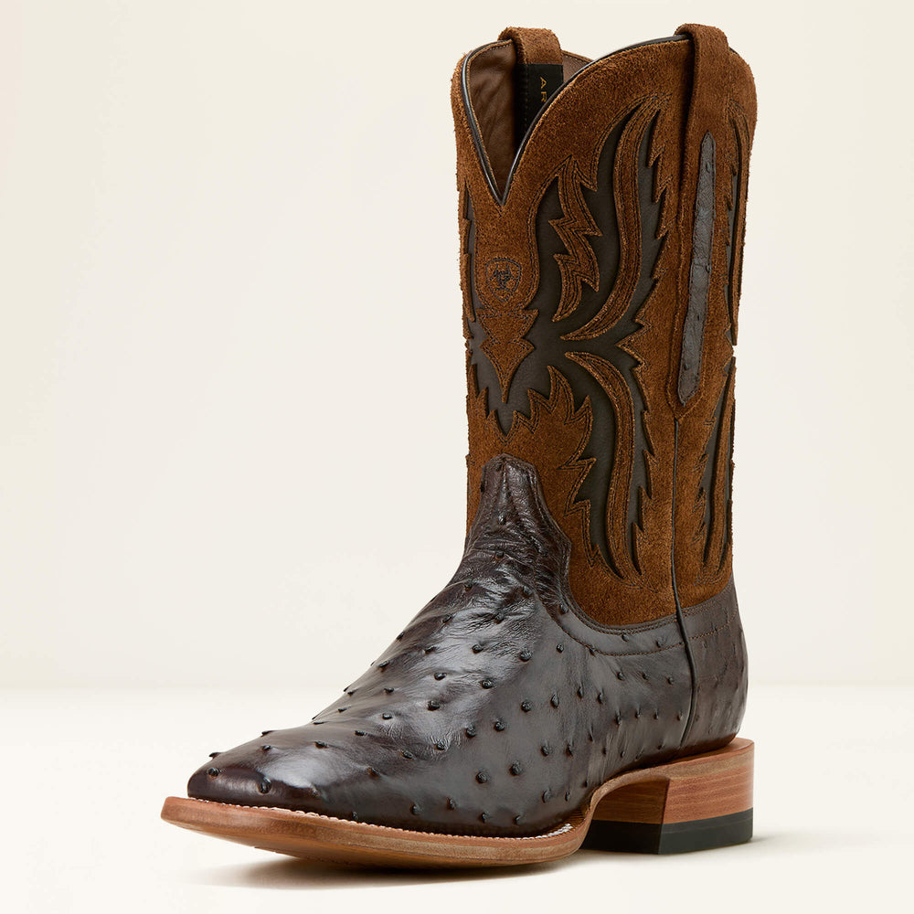 Drifter Cowboy Boot Men - ESPRESSO FULL QUILL OSTRICH/TAN SUEDE