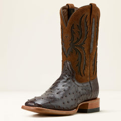 Drifter Cowboy Boot Men - ESPRESSO FULL QUILL OSTRICH/TAN SUEDE