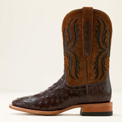 Drifter Cowboy Boot Men - ESPRESSO FULL QUILL OSTRICH/TAN SUEDE