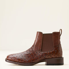 Booker Chelsea Wide Square Toe Western Boot Men - ANTIQUE TABAC FULL QUILL OSTRI