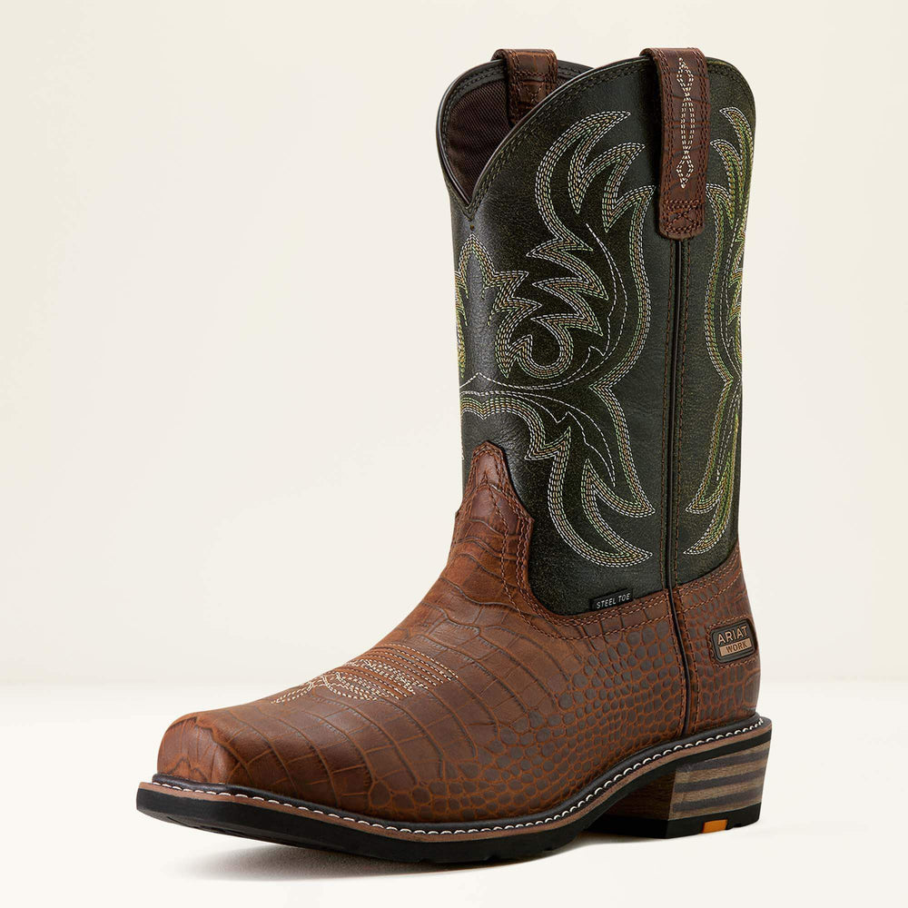 Ironside Square Toe Steel Toe Work Boot Men - BROWN CROCO PRINT/BRAVO BROWN
