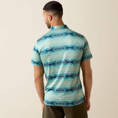 All Over Print Heathered Classic Fit Polo Men - ICED AQUA HEATHER SERAPE PRINT