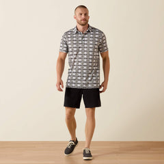 All Over Print Fitted Polo Men - PRISTINE WHITE GEO STRIPE