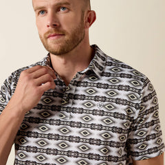 All Over Print Fitted Polo Men - PRISTINE WHITE GEO STRIPE