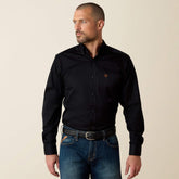 Solid Twill Fitted Shirt Men - BLACK