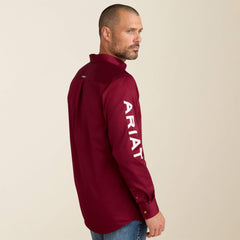 Team Logo Twill Fitted Shirt Men - BURGUNDY/WHITE