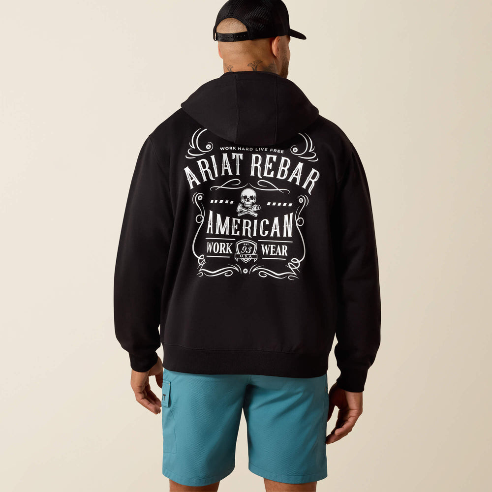 Rebar Lightweight Label Full Zip Hoodie Men - BLACK