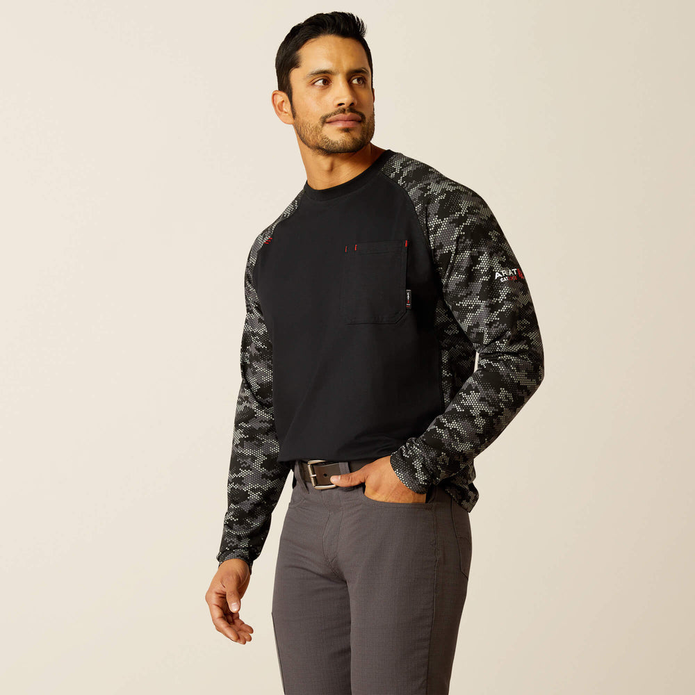 FR AC Stretch Camo Baseball T-Shirt Men - BLACK/GREY CAMO