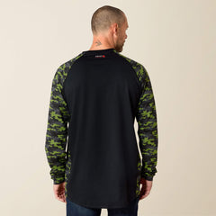 FR AC Stretch Camo Baseball T-Shirt Men - BLACK/LIME CAMO