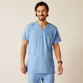 Derham 6 Pocket Scrub Top Men - LIGHT BLUE HEATHER