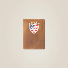 Flag Shield Trifold Wallet Men - BROWN