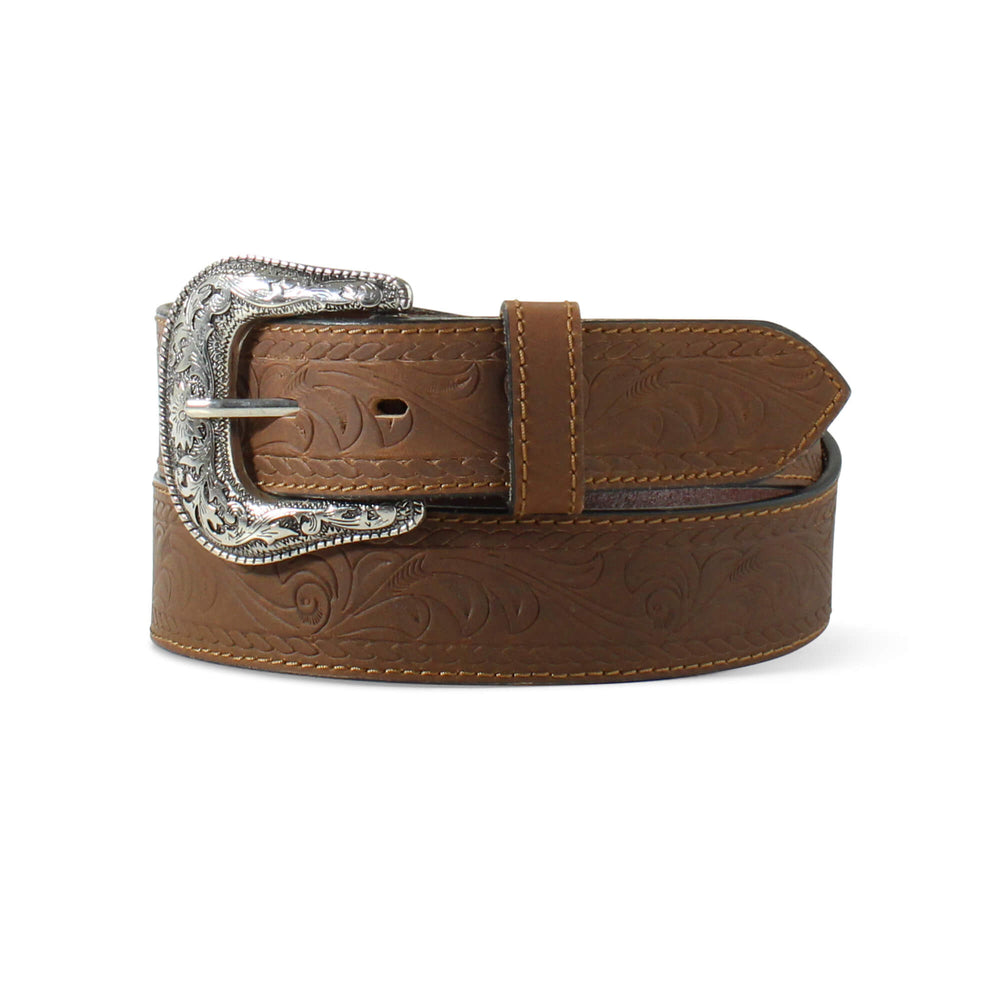 Floral Embossed Belt Men - BROWN