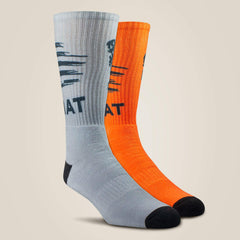 Patriot Graphic Crew Work Sock 2 Pair Multi Color Pack Men - GREY/ORANGE