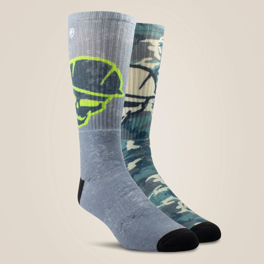 Roughneck Graphic Crew Work Sock 2 Pair Multi Color Pack Men / Women - GREY/GREEN