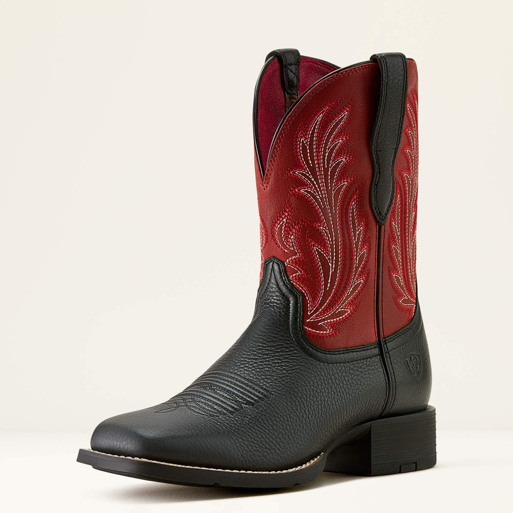 Round Up Filly Wide Square Toe Western Boot Women - BLACK DEERTAN/BLOOD RED