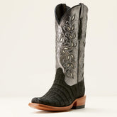 Futurity Silk Narrow Cutter Toe Western Boot Women - BLACK SUEDED CAIMAN/SOFT MERCURY