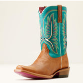 Futurity Colt Narrow Cutter Toe Western Boot Women - TAN PATINA/CENOTE BLUE