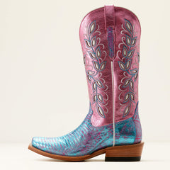 Futurity Silk Western Boot Women - TURQ SHIMMER LIZARD/SOFT MAGENTA