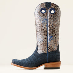 Futurity Boon Western Boot Women - NAVY SUEDED CAIMAN BELLY/TOOLED NIGHT FA