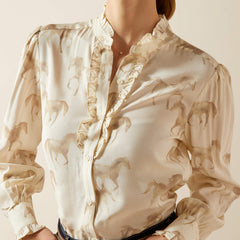 Cricklade Blouse Women - WATERCOLOR HORSE PRINT