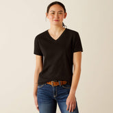 Rebar Cotton Strong Standard V-Neck T-Shirt Women - BLACK