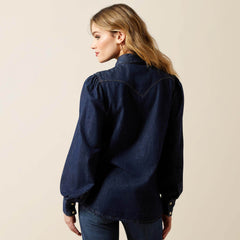 Puff Sleeve Denim Snap Shirt Women - STORM DARK