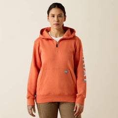 Rebar Lightweight Logo 1/2 Zip Hoodie Women - LANGUNISTO HEATHER/TROPICAL PEACH