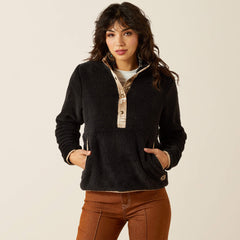 Berber Snap Front Sweatshirt Women - BLACK