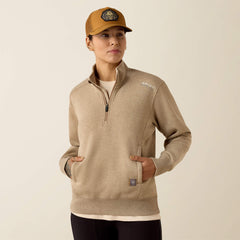 Rebar Lightweight Mock 1/2 Zip Sweatshirt Women - OATMEAL HEATHER