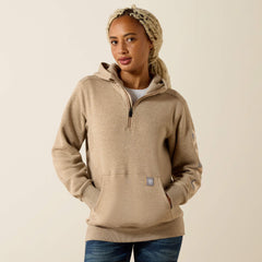 Rebar Lightweight Logo 1/2 Zip Hoodie Women - OATMEAL HEATHER/WHISPER PINK