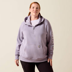 Rebar Lightweight Logo 1/2 Zip Hoodie Women - PURPLE ASH/THISTLE
