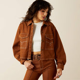 Boxy Cropped Denim Jacket Women - PECAN BROWN