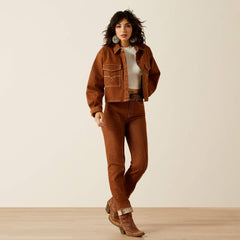 Boxy Cropped Denim Jacket Women - PECAN BROWN